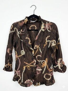 Agora Brown Blouse with Ivory and Gold Embroidery